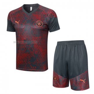 Tuta da Track del Manchester City Manga Corta 2023-2024 Rosso - Pantalon Corto