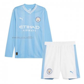 Maglia Manchester City Home Manica Lunga Bambino 2023-2024