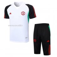 Tuta da Track del Manchester United Manga Corta 2023-2024 Blanco y Nero - Pantalon Corto