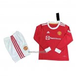 Maglia Manchester United Home Manica Lunga Bambino 2021-2022