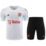 Tuta da Track del Manchester United Manga Corta 2023-2024 Blanco - Pantalon Corto