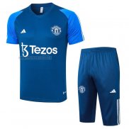 Tuta da Track del Manchester United Manga Corta 2023-2024 Blu - Pantalon Corto