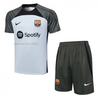 Tuta da Track del FC Barcellona Manga Corta 2023-2024 Grigio - Pantalon Corto