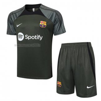 Tuta da Track del FC Barcellona Manga Corta 2023-2024 Verde Oscuro - Pantalon Corto