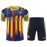 Tuta da Track del FC Barcellona Manga Corta 2023-2024 Giallo y Blu - Pantalon Corto