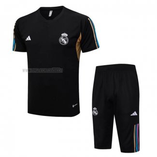 Tuta da Track del Real Madrid Manga Corta 2023-2024 Nero - Pantalon Corto