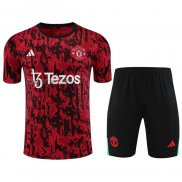 Tuta da Track del Manchester United Manga Corta 2023-2024 Rosso - Pantalon Corto